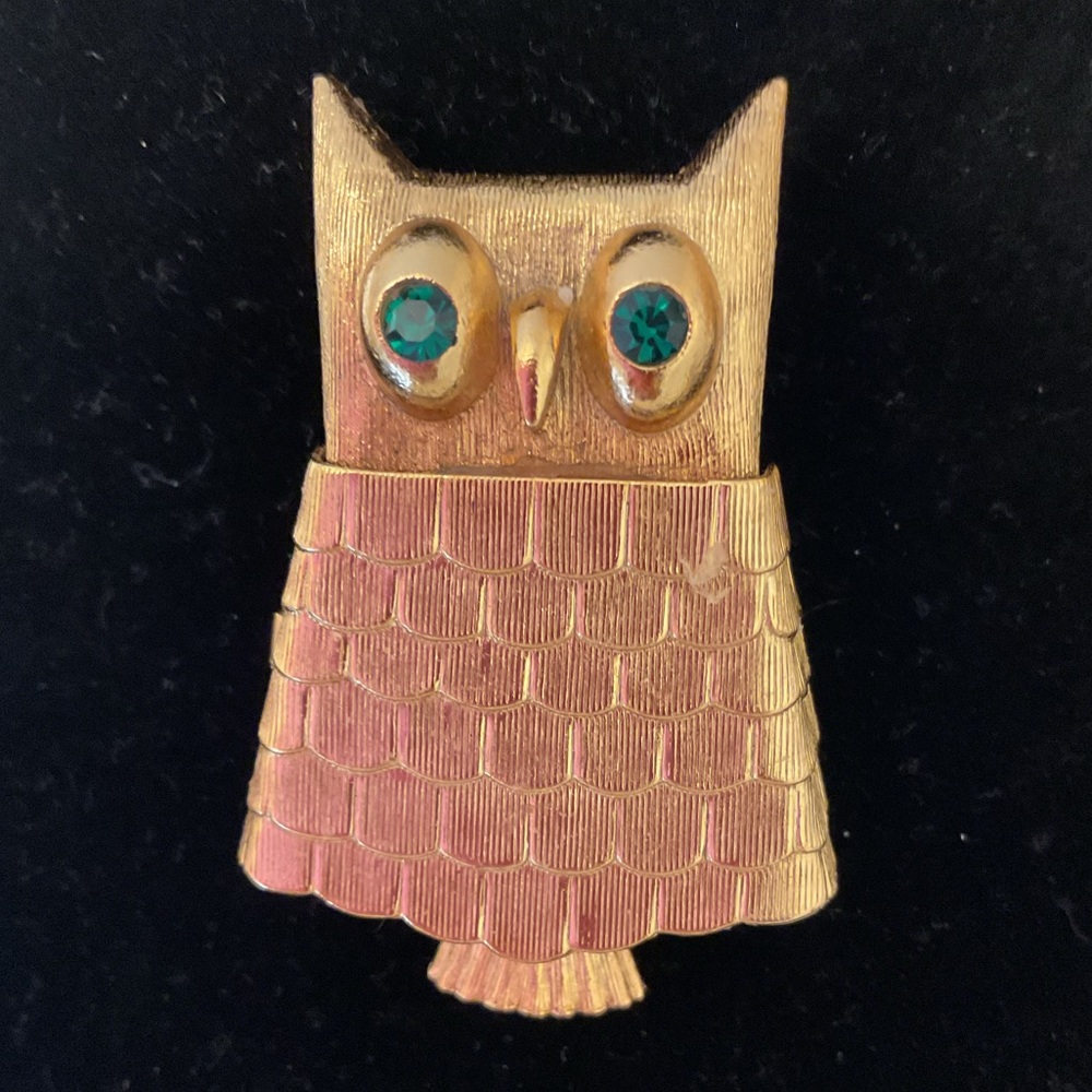 Vintage Avon Solid Perfume Owl Brooch